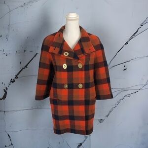 Coach Wool Buffalo Plaid Coat XS Red Black Women’s